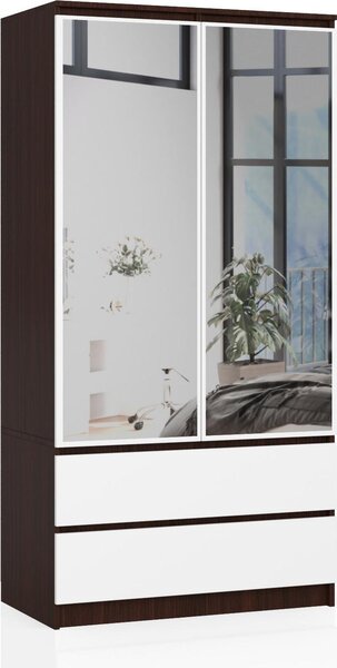 Akord Armadio 2 Ante 2 Cassetti 2 Specchi Wengè E Bianco 90X51X180 Cm