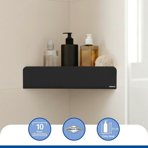 Mensola da bagno senza foratura/ad angolo nera in acciaio inox con aggancio Turbo-loc Lizan – Wenko
