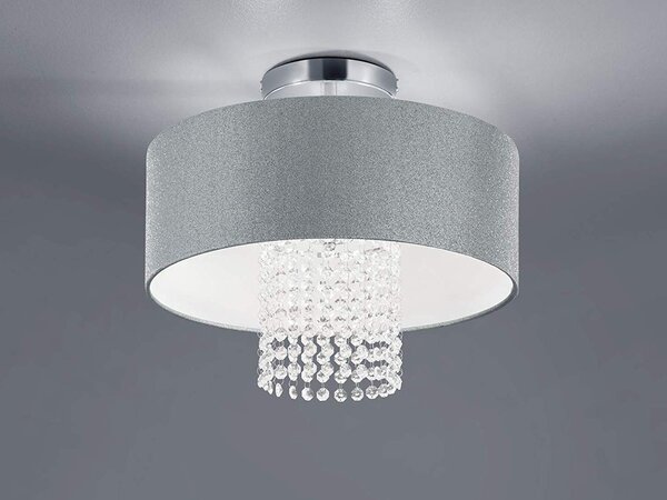 Lampada da soffitto a più luci con paralume rotondo in tessuto Ø40cm argento cristalli acrilici
