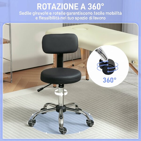 HOMCOM Sgabello Regolabile Girevole con Schienale e Seduta Imbottiti, 46x51x78-93 cm, Nero | Aosom Italy