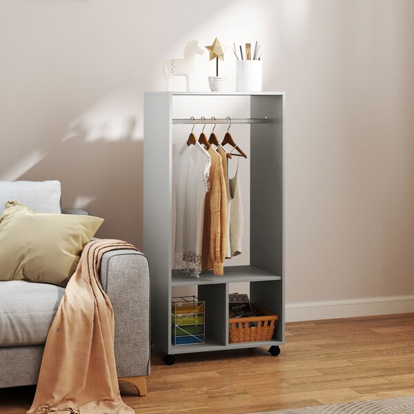 HOMCOM Guardaroba con mensola, 2 scomparti appendiabiti e 4 ruote girevoli, 60x40x128 cm, grigio | Aosom Italy