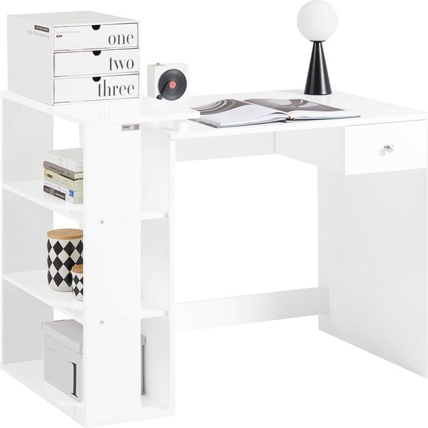 SoBuy Scrivania Scrivania per computer - Tre ripiani - Cassetto - Bianco