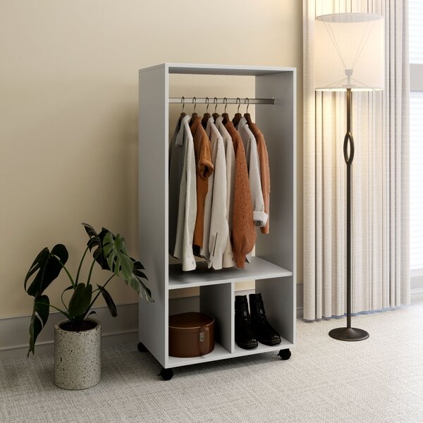 HOMCOM Guardaroba con mensola, 2 scomparti appendiabiti e 4 ruote girevoli, 60x40x128 cm, grigio | Aosom Italy