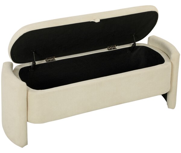HOMCOM Panca Contenitore Imbottita in Tessuto Bouclé con Gambe in Legno, 118x42x45 cm, Crema | Aosom Italy
