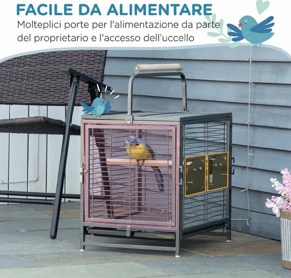 PawHut Gabbia per Pappagalli con Vassoio rimovibile, Ciotole in Acciaio e 2 Posatoi, 48x38x65cm Nero | Aosom Italy