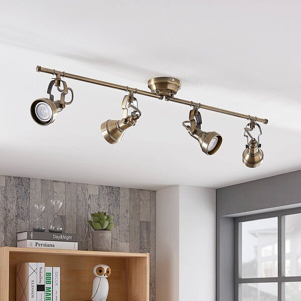 Plafoniera soffitto PERSEAS Lindby, dimmerabile, Bronzo / Ottone antico, Soggiorno / Sala da pranzo, Metallo, Antico, Plafoniera