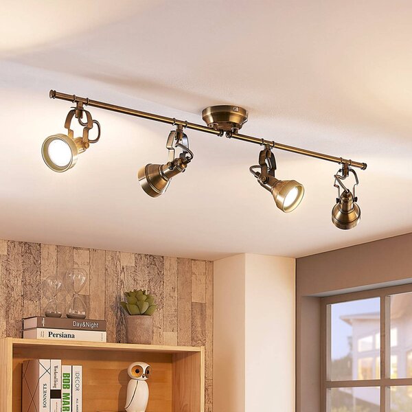 Plafoniera soffitto PERSEAS Lindby, dimmerabile, Bronzo / Ottone antico, Soggiorno / Sala da pranzo, Metallo, Antico, Plafoniera