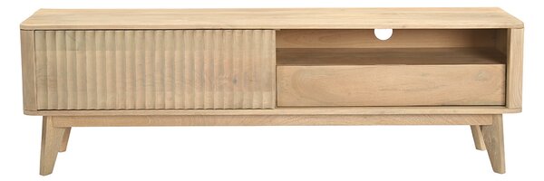 Mobile TV in legno chiaro di mango massiccio con porta scorrevole L160 cm ALDA