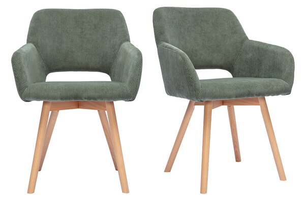 Sedie in tessuto velluto a coste verde kaki e legno chiaro (lotto di 2) LAURETTE