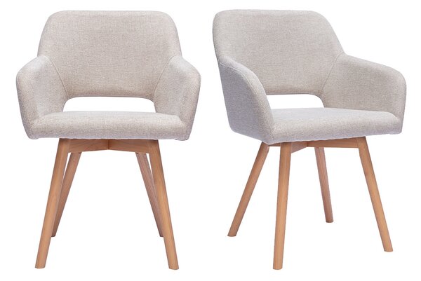 Sedie in tessuto effetto velluto testurizzato beige e legno chiaro (lotto di 2) LAURETTE