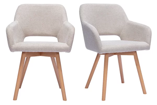 Sedie in tessuto effetto velluto testurizzato beige e legno chiaro (lotto di 2) LAURETTE