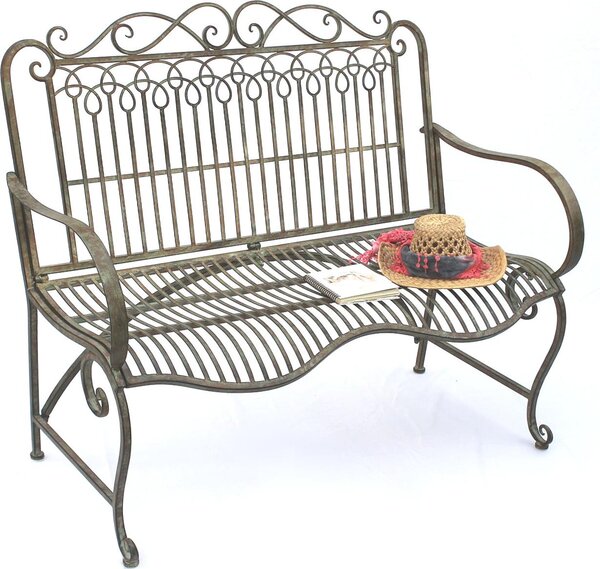 DanDiBo panca da giardino in metallo resistente alle intemperie patina verde 110 cm panca a 2 posti JC150014 panca da parco ferro giardino