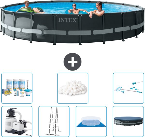 Piscina Intex Round Ultra XTR Frame - 610 x 122 cm - inclusa pompa - scaletta - telo di fondo - confezione di manutenzione della copertura - sfere filtranti - kit di pulizia