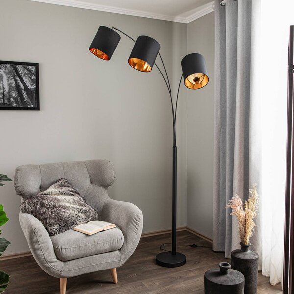 Lampada da terra Lindby Nanika, nero/oro, 202 cm, E27, a 3 luci. Nanika, Nero, Soggiorno / Sala da pranzo, Metallo, Moderno, Lampada da terra