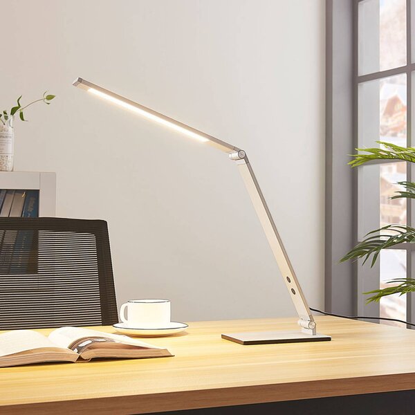 Lampada da scrivania Nicano Lucande, dimmerabile, Alluminio / Grigio / Zincato, Studio / Ufficio, Alluminio, Moderno, Lampada da tavolo LED