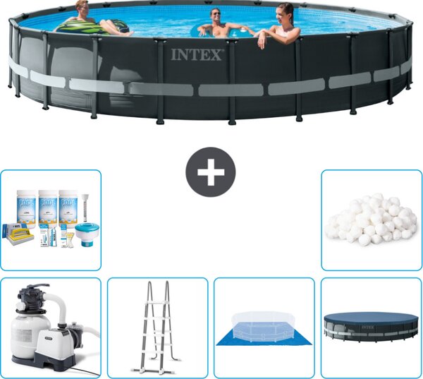 Piscina Intex Round Ultra XTR Frame - 610 x 122 cm - inclusa pompa - scaletta - telo di fondo - confezione di manutenzione della copertura - sfere filtranti