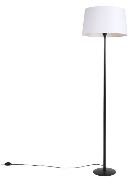 Lampada da terra nera con paralume in lino bianco 45 cm - Simplo
