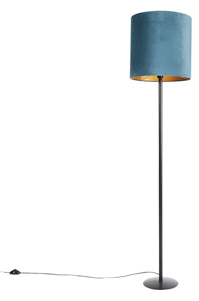 Lampada da terra nera paralume velluto blu oro 40 cm - SIMPLO