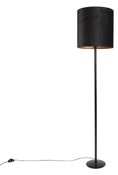 Lampada da terra nera con paralume in velluto nero con oro 40 cm - Simplo