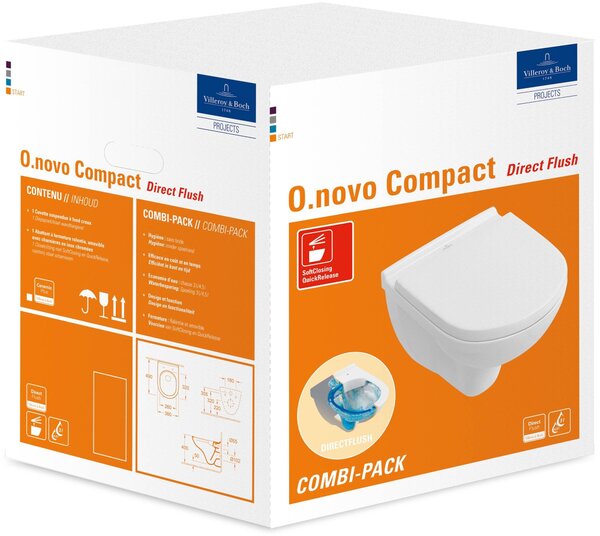 Villeroy&Boch O.Novo WC compatto sospeso incl. sedile WC con DirectFlush Bianco alpino