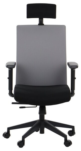 Sedia da ufficio ergonomica girevole RIVERTON F/H, braccioli regolabili, poggiatesta, seduta scorrevole (avanti-indietro), nero/grigio