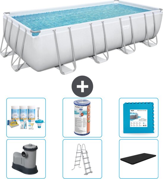 Piscina rettangolare Bestway Power Steel - 549 x 274 x 122 - Grigio - compresa pompa - scala - copertura pacchetto manutenzione - filtro - pavimento in piastrelle