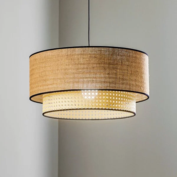 Lampada a sospensione Boho Duolla, dimmerabile, Legno chiaro, Soggiorno / Sala da pranzo, Tessuto / Stoffa / Seta, Campagna / Rustiche, Lampada a sospensione