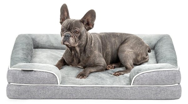 Letto per cani lionto premium, letto ortopedico in memory foam con bordo rialzato, rivestimento lavabile e supporto stabile, 89x63x17 cm, grigio