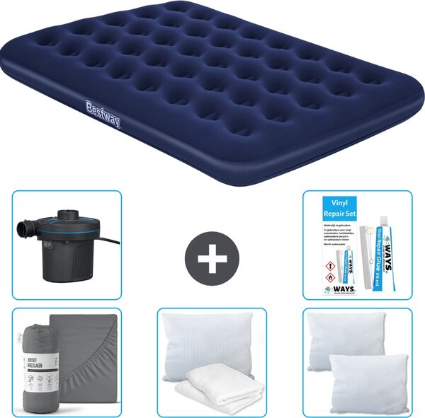 Materasso gonfiabile Bestway - Letto francese - 137 x 191 x 22 cm - Blu - Accessori inclusi