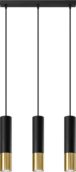 Lampada a sospensione LOOPEZ 3L nero/oro 3xGU10 10W acciaio 90x6x45cm Sollux Lighting