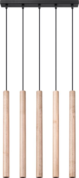 Lampada a sospensione PASTELO 5L legno 5xG9 8W acciaio/legno 100x5x45cm Sollux Lighting