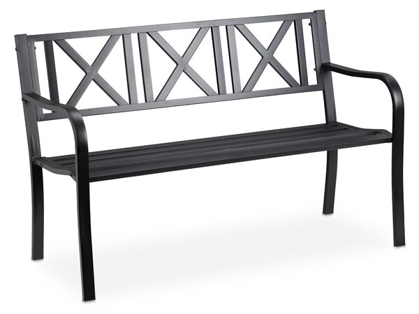 Panchina da giardino Relaxdays, 2 posti, per terrazza o balcone, in acciaio, robusta, Al x L x P: 80,5 x 127 x 63 cm, nera