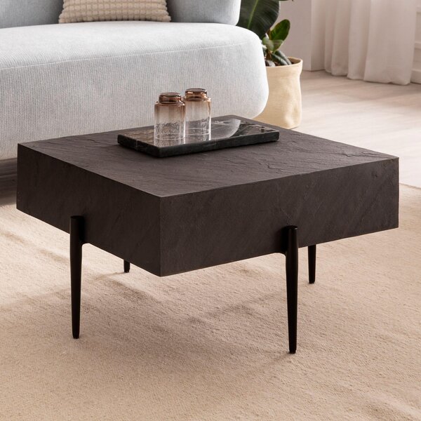 FineBuy tavolino 64x64x35 cm look pietra / metallo tavolino da divano antracite design quadrato tavolo da salotto tavolino solido tavolo da salotto moderno