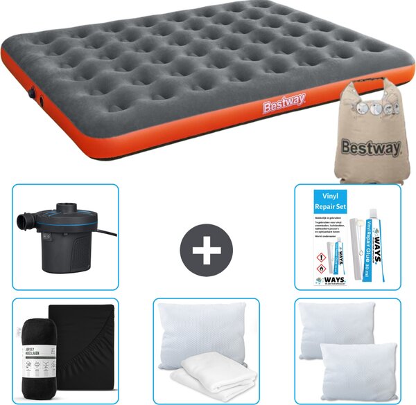 Materasso gonfiabile Bestway - 2 persone - 152 x 203 x 22 cm - grigio/arancio - accessori inclusi
