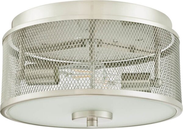 Plafoniera Morrison in nichel spazzolato con 2 sorgenti luminose