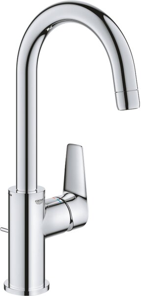 Grohe BauEdge Mitigeur monocommandé pour lavabo, L-Size, saillie 140mm, vidage à tirette, orientable, 23760001, 23760001