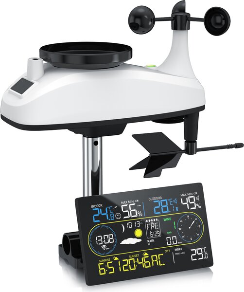 Stazione meteo wireless Brandson con sensore esterno, stazione meteo wireless, 7in1, WLAN, controllo app WiFi Tuya Smart Life, temperatura, umidità, pressione dell'aria, anemometro, pluviometro, visualizzazione tendenze