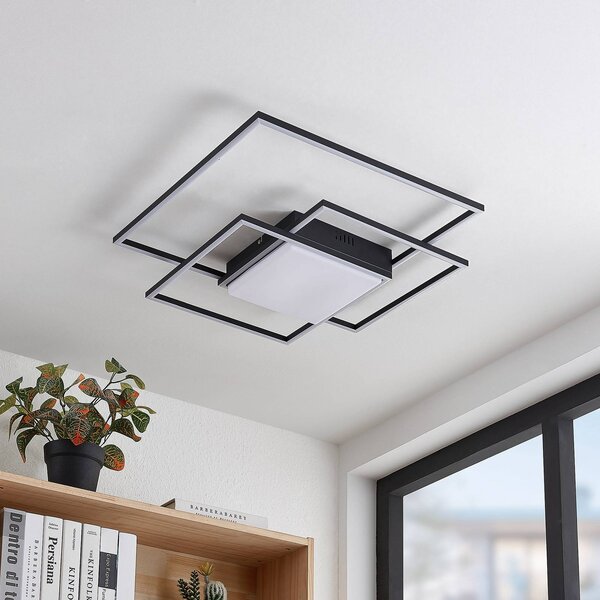 Plafoniera a LED Nelinka Lindby, Nero, Soggiorno / Sala da pranzo, Alluminio, Moderno, Plafoniera LED