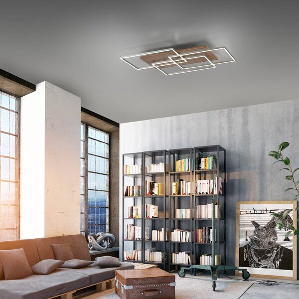 Paul Neuhaus Plafoniera a LED Palma, dimmerabile, Legno scuro, Soggiorno / Sala da pranzo, Alluminio, Plafoniera LED