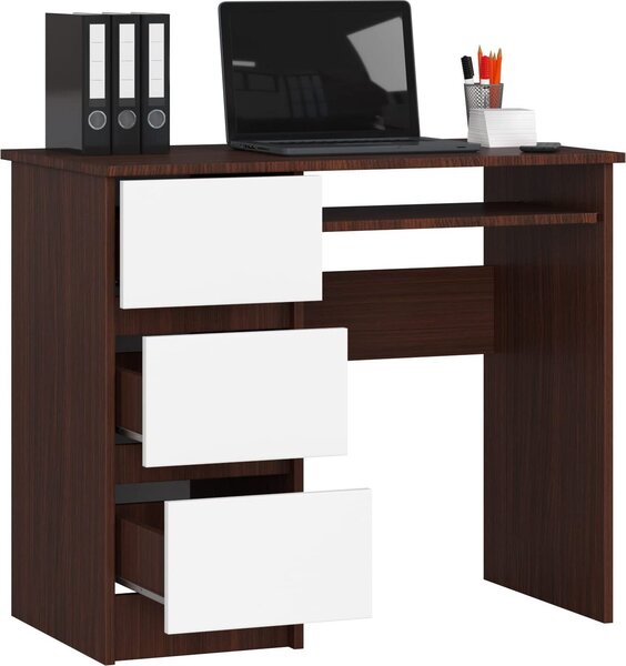 BDW, scrivania per computer con 3 cassetti, cassetto per tastiera, 90x77x50 cm, Venga / bianco (a sinistra)