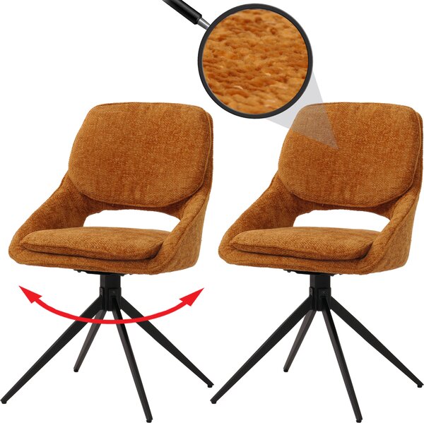 Set di 2 sedie per sala da pranzo HWC-N73, sedia da cucina, girevole con ritorno automatico, tessuto/ceniglia (490g/m²) Oeko-Tex ~ giallo ocra