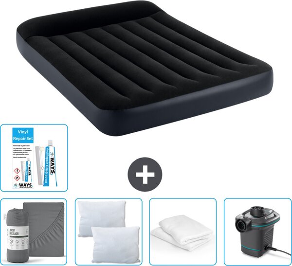 Letto ad aria Intex - Letto matrimoniale - 137 x 191 x 25 cm - Blu scuro - Consegna inclusa Lenzuolo di ricambio - Bacio - Pompa - Set di riparazione e protezione del cuscino