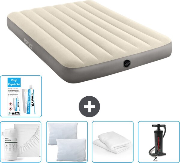 Letto ad aria Intex - Letto matrimoniale - 137 x 191 x 25 cm - Beige - Consegna inclusa Lenzuolo di ricambio - Bacio - Pompa - Set di riparazione e protezione del cuscino
