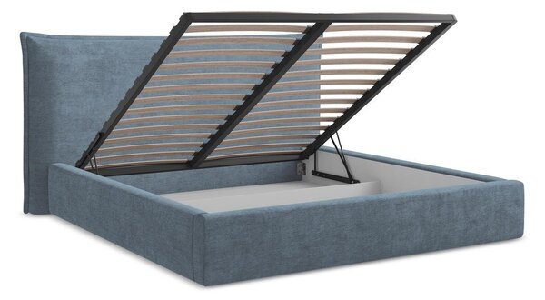 Letto matrimoniale imbottito blu con contenitore con rete inclusa 180x200 cm Esala – Makamii