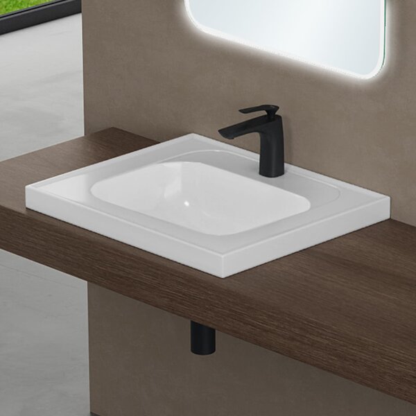 Doporro Lavabo da Incasso Rettangolare con Vasca Integrata 60 cm in Marmoresina Bianco Lucido Colossum3601-800