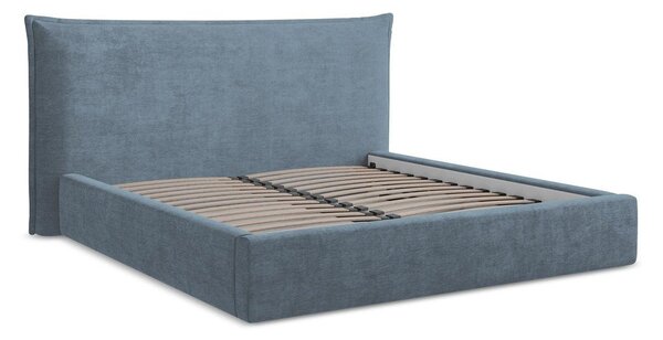 Letto matrimoniale imbottito blu con contenitore con rete inclusa 180x200 cm Esala – Makamii
