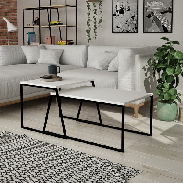 Skye Decor, Pal Orta Sehpa - White, set di tavolini da caffè, bianco, 100 % MELAMIN COATED SLIPBOARD, 88 x 50 x 38 cm
