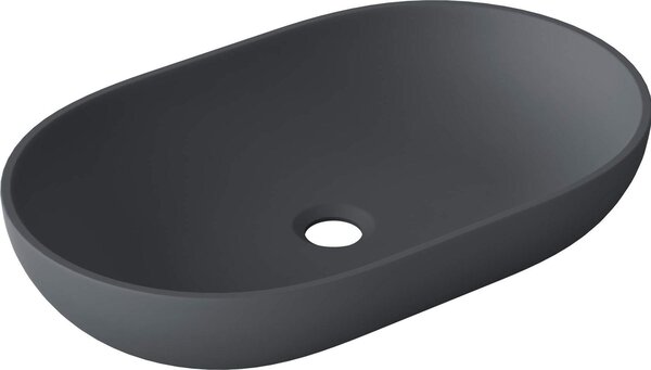 Doporro Lavabo da Appoggio, Lavandino Bagno 54x34x10.5cm, Lavabo Ovale da Minerale Fuso Colossum808, Antracite Opaco