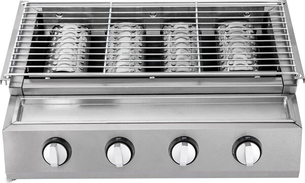 Barbecue a gas - Barbecue da tavolo - 4 bruciatori, propano/GPL, acciaio inossidabile, piastra Vetroceramica a infrarossi, 58×40×20 cm - Argento