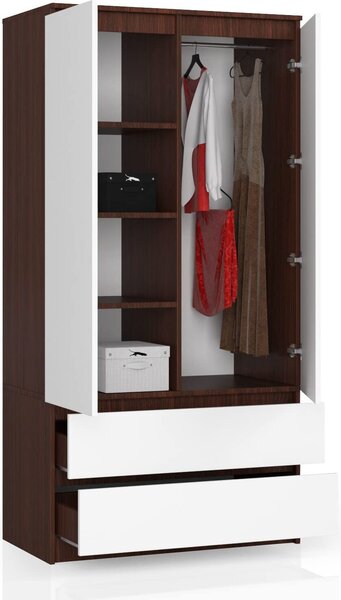 BDW, armadio 2 ante, 2 cassetti, 180x90x51 cm, wengé / bianco